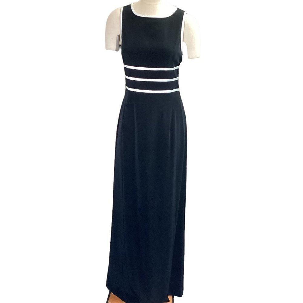 Adrianna Papell Evening Gown Open Tie Back Sz 12 Black & White 116N‎